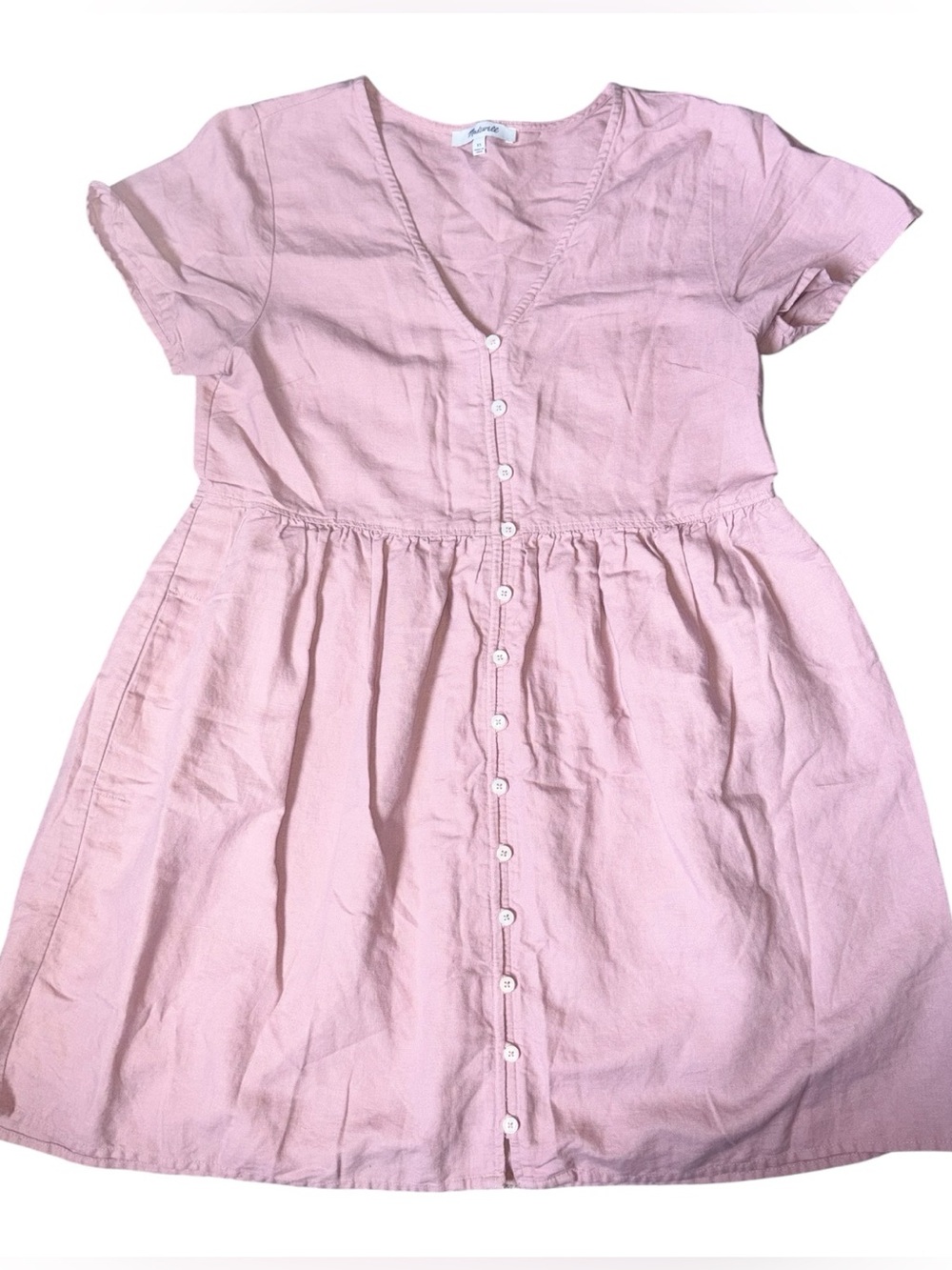 Madewell Light Pink Button-Down V-Neck Midi Dress